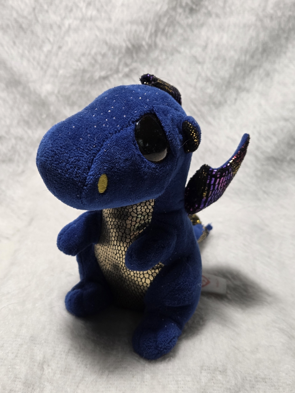 SAFFIRE Ty Beanie Boos Blue Dragon with Gold Shimmer Plush Toy NO HANGTAG